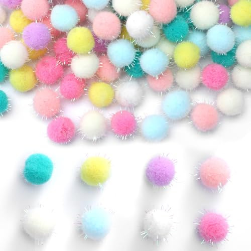 240 Pcs 0.6inch Mini Pompoms for Crafts Pom Balls Craft Pom Poms Bulk Glitter Fuzzy Pompom Puff Balls, Sparkle Pom for DIY Arts, Crafts Projects, Home Decorations, Summer Holiday Party