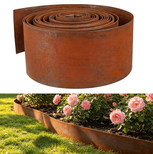 Bordura per Aiuola, Bordura per Giardino in Acciaio Corten 10M×15CM Recinzione Giardino Esterno, Bordatura per Aiuole Giardino, Bordi per Aiuole Giardino, Bordo per Aiuole, Bordura Corten per Giardino