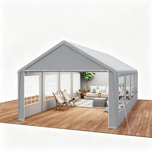 VA-Cerulean Partyzelt 4x8m Grau, Wasserdicht UV-beständig Stabil, PE-Plane Pavillon, 8 Abnehmbaren Seitenwänden mit Fenstern, Verzinktes Stahlgestänge, für Garten, Party, Hochzeit