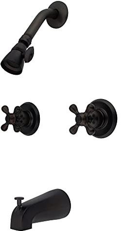 Kingston Brass KB245AX Twin Handle Tub and Shower Faucet with Decor Cross Handle, Oil Rubbed Bronze, 5-Inch Spout Reach , Oil-Rubbed Bronze