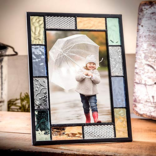 J Devlin Pic 412 Series Stained Glass Picture Frame Pastel Blue Green Peach Aqua 4x6 Easel Back