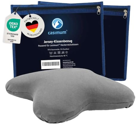 casimum Jersey Kissenbezug aus Baumwolle. Kopfkissen Schonbezug für Schmetterlingskissen mit Reißverschluss, 56x48 cm, Hellgrau, 2-er Pack