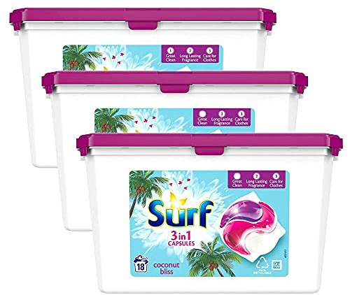 HomeStore Coconut Bliss Washing Capsules (Case of 3 x 18 Wash 382g) - Scent: Coconut
