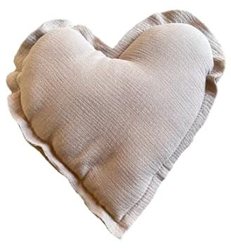 von Herzen Handmade Musselinkissen aus 100% Baumwolle Kuschelkissen I Dekokissen auf Musselin in Herzform I Herzkissen in 32 cm für Sofa & Bett I Handgenähtes Kissen mit Watte gefüllt I Taupe