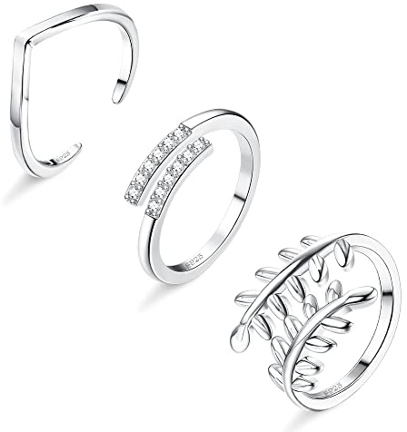 Sllaiss 3st S925 Tåringar Sterling Silver Justerbar Öppen Tå Ringar Set Cubic Zirconia Toe Ringar Vitguld Pläterad Sommar Strand Fot Smycken Stapling Knogar För Kvinnor Set C