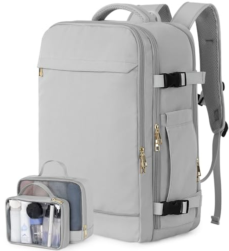 Sinaliy Travel Backpack, 40L 17 inch Laptop Travel Backpack Carry on Flight Approved, Personal Item Travel Bag, Waterproof Backpack for College, Business, Weekend, Work, Gray