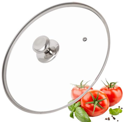 DIIG Pfannendeckel 26 cm, Glasdeckel mit Edelstahlrand, Topfdeckel mit Metallknauf, universaldeckel für Topf und Pfanne, hitzebeständiges