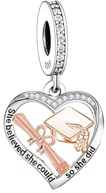 Graduation Charm Pandora Compatible 925 Sterling Silver Heart Cap Dangle