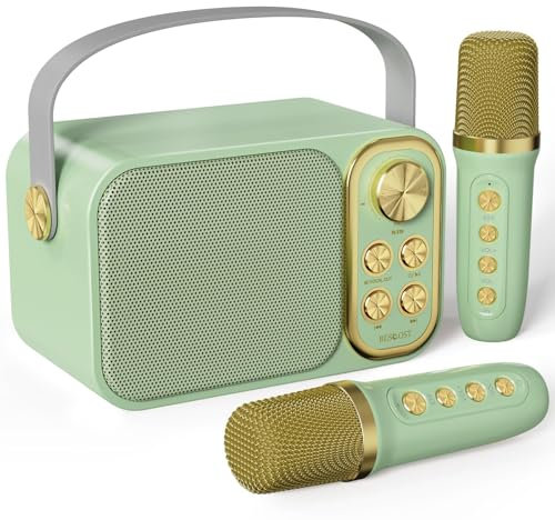 BESCOST Karaoke Maschine mit 2 Mikrofonen, Mini Karaoke Anlage mit 7 Stimmeffekten, tragbare Bluetooth Karaoke Lautsprecher für Kinder & Erwachsene, Perfekt für Partys und Geburtstage, Grün