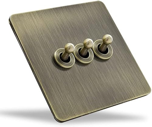 VDCVADKYE Wall Toggle Switch, 1-4 Gang 2 Way 86 Type Bronze Antique Toggle Light Switch Intermediate Solid Brass Hand Made Switch(3 gang)