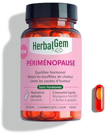 HerbalGem Gemmocaps Périménopause Sans Hormones 30 Capsules | Framboisier et actée à grappes pour aider à accompagner les bouffées de chaleur et l'humeur.
