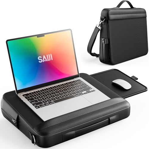 SAIJI Laptopkissen Laptoptasche Doppelfunktion, Handgelenkstütze, Mausbereich, Atmungsaktive Oberfläche, Schulter und Hand tragen duale Nutzung, für 15,6'', Sofa Bett Arbeit Schule Geschäft
