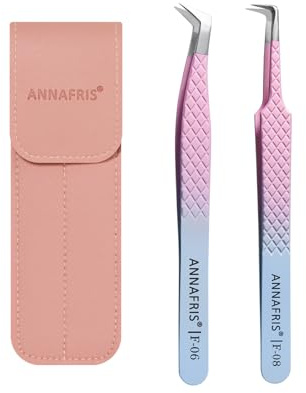 ANNAFRIS 2Pcs Pince Extension Cils Lash Tweezers Inoxydable Pince a Epiler Extension de cils Pincettes de Précision (F06+08)