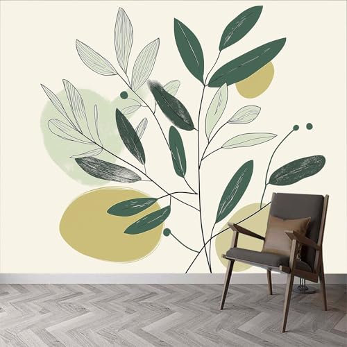 Papel pintado fotográfico abstracto de hojas de olivo de plantas, hojas de plantas, papel pintado no tejido, decoración de pared, 300 x 210 cm (ancho x alto) papel pintado panorámico para dormitorio