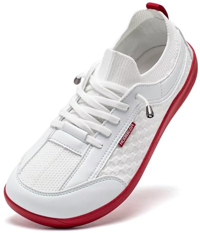 Hobibear - Scarpe Barefoot da donna e uomo | Parte anteriore larga | Suola Zero Drop | Senza lacci | Scarpe da passeggio, bianco rosso, 40 EU