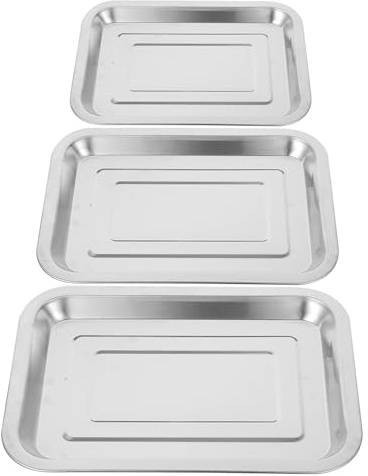 27x20 CM 3 Pièces, Plat de Service Ambiance Noël | Acier Inoxydable Argenté, Surface Miroir Lisse, Bords Arrondis, Usage la Cuisine pour Fruits