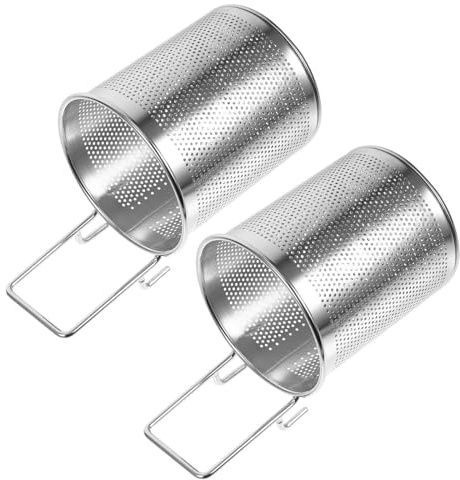 VANZACK Colador de Acero Inoxidable para Ollas Calientes 2 Piezas Cesta Escurridora Grande Redonda 10X11 CM con Doble Gancho Colador Multifuncional para Pasta y Verduras Resistente al
