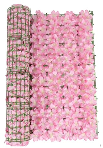 Valla Artificial, Hoja de protección for balcón, Pantalla for Valla de jardín, Planta de simulación, decoración de barandilla de Cerezo(3,50cmx1m)