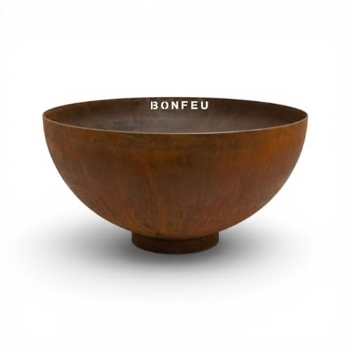 BonFeu Eldskål BonBowl Pro 80 cm diameter – för intensiv eldupplevelse – eldkorg av 3 mm cortenstål – 80 x 80 x 40 cm