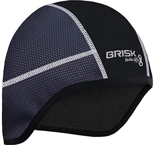 Brisk Bike Cycling Cap Helmet Liner Breathable Stretch Skull Cap with Fleece Lining, Seamless Stitching, Ear Cover, Sweat Wicking Under Helmet Cap for Cycling, Motorcycle, Running (Black/White)