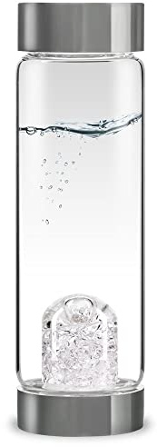 VitaJuwel ViA DIAMONDS | Wasserflasche mit echten Diamantsplittern (4 ct.) & Bergkristall für Innere Stärke und Energie