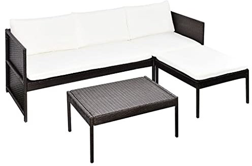 vidaXL 3-TLG. Garten-Lounge-Set mit Auflagen Poly Rattan Braun