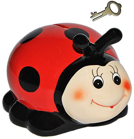 alles-meine.de GmbH Sparschwein - Marienkäfer/Glückskäfer - mit Schlüssel - aus Porzellan/Keramik - stabile Sparbüchse Spardose Kinder Figur groß Käfer - Tierfigur/Kind..