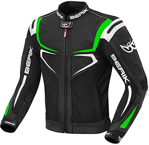 Berik Radic Motorrad Leder- / Textiljacke, schwarz/grün/weiß, 54