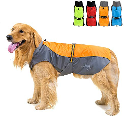 Zunea Wasserdichter Regenmantel für Mittelgroße und Große Hunde Reflektierend Regenjacke Leicht Winddicht Netzfutter Regenschutz Kleidung für Outdoor Wandern, Bekleidung für nasse Tage Orange 9XL