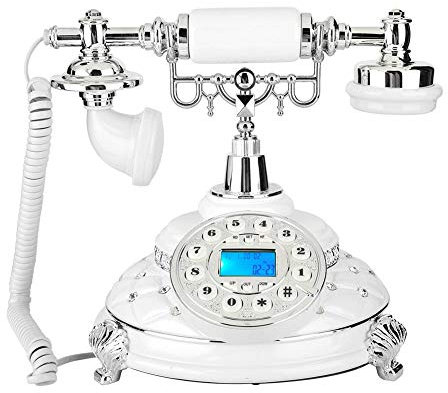 Gammal telefon, retrostil anique fast telefon silverpläterad ädelsten hemmakontor sladdtelefon (bakgrundsbelysning)