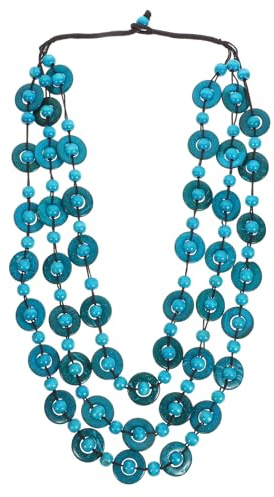 Amosfun Bead Necklace for Women 3-Layered Bohemia Pendant Vintage Necklace with Coconut Shell Charms for Women Girls - Blue