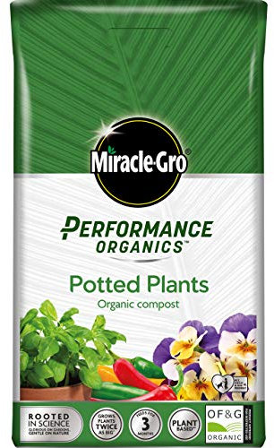 Miracle-Gro Performance Organics Potted Plants Potting Compost - 20 Litre Bag ,100% Organic, Grey