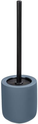 WENKO Piantana set WC Avellino, moderno portascopino WC in pregiata ceramica, superficie soft touch, Ø 11.5 x 40 cm, incluso scopino WC, ciuffo sostituibile Ø 7.5 cm, opacizzato,Blu/Nero/Nero