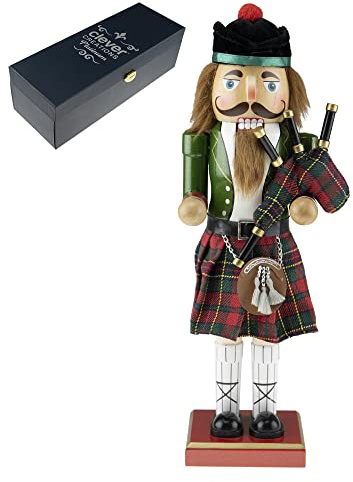 Clever Creations Platinum 14 Inch Wooden Christmas Nutcracker Figurine, Limited Edition Traditional Holiday Décor for Shelves and Tables, Scottish Bagpipe Player
