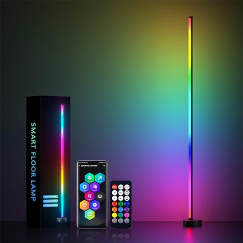 MIWATT Smart Corner Lampada da Terra LED, Controller APP mobile Piantana da Terra RGB Dimmerabile per Sala Giochi, Soggiorno, Camera da letto