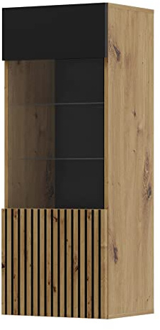 BIM Furniture Vetrina sospesa 1D, vetrina da parete per soggiorno, in vetro e rovere artisano, colore nero opaco, design moderno per sala da pranzo, camera da letto e corridoio, 115 x 37 x 45 cm