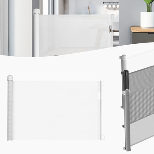 LZQ Dörrskyddsgaller, trappskyddsgaller rulle för spädbarn och husdjur, 0–180 cm, 87 cm högt babyavstängningsgaller, lämpligt för trappor/dörrar/inomhus och utomhus, vit