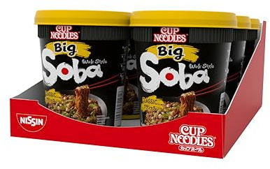 Nissin Cup Noodles Soba BIG Classic - Pack de 6 fideos instantáneos estilo wok estilo japonés con salsa yakisoba y verduras, preparación rápida en taza, comida asiática, porción grande (6 x 113 g)