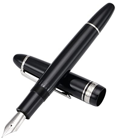 erofa Majohn P136 Penna Stilografica a Stantuffo con Pennino Stub 1,1mm con Scatola, Set di Penne da Scrittura in Resina Nera