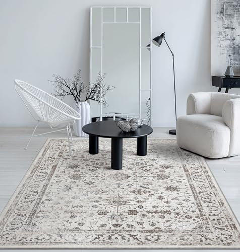 the carpet Mila Moderner Dicher Kurzflor Teppich, Wohnzimmer, Schlafzimmer, Eleganter Glanz, Glanzfaser, Hoch-Tief Effekt, Bordüre, Creme, 200 x 290 cm