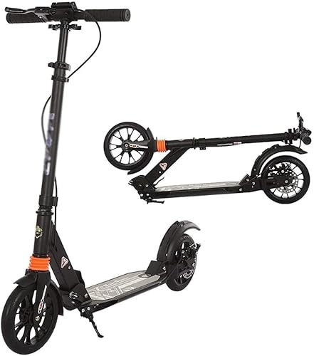 Mobilitätsroller, Schwarzer Roller mit großen Rädern, Roller für Jugendliche und Erwachsene mit Scheibenbremsen, doppelte Stoßdämpfung, Faltbarer Pendlerroller, Last 150