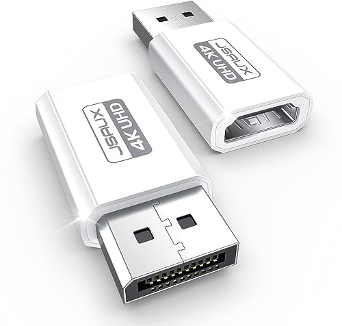 4K DisplayPort to HDMI Adapter 2-Pack, JSAUX DP PC to HDMI Monitor Converter Video UHD 2K@120Hz,4K@30 DP to HDTV Male to Female Uni-Directional adapter Compatible with Dell, Lenovo, HP,GPU, AMD -White
