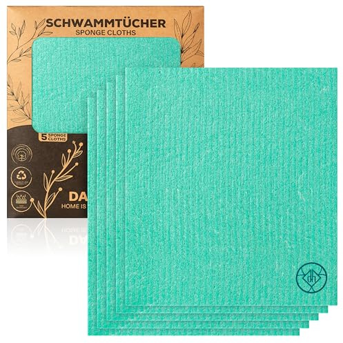 DANIHOME® Schwammtücher in Light Green (5er-Set) – Waschlappen, Putzlappen & Spüllappen – Hochabsorbierend & Waschbar – Küchenlappen für nachhaltigen Haushalt – Frische Farbakzente für Ihr Zuhause