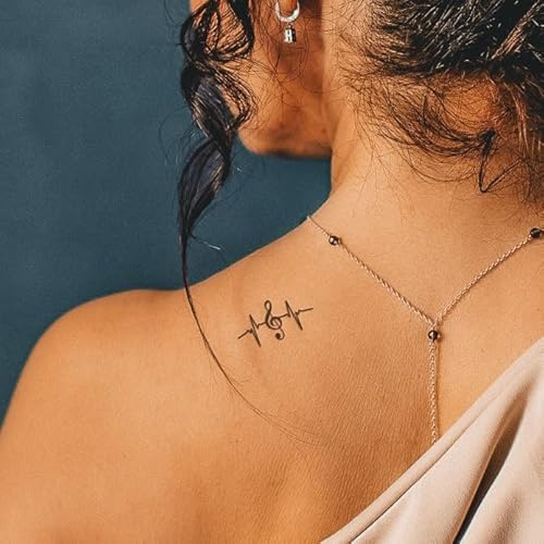 Inkster Tattoo Musikherzschlag Tattoo | NEU: Verbesserte Qualität | Hautfreundlich & EU Kosmetikzertifiziert | hochwertige Temporäre Tattoos aus pflanzlichen Inhaltsstoffen | wasserfest