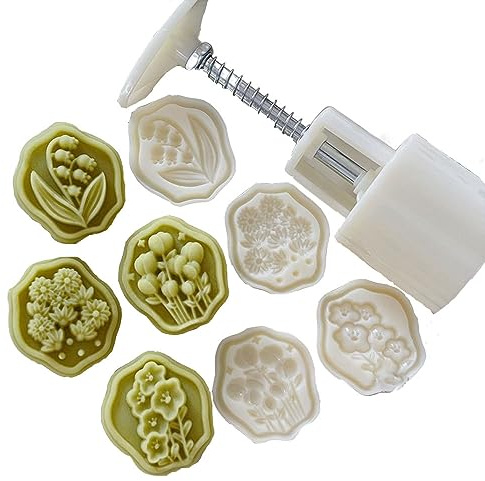 Leadigol Lilies of the Valley Shaped Mooncake Stamps Mooncake Molds Chinese Mid-autumn Mooncake Press Molds Tulip Camellia Daisy Flower Shape Cookie Cutter Fondant Modelling Tools