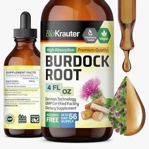 BIO KRAUTER® Burdock Root - Liquid Drops Arctium Extract 650 mg per Serving 4 Fl.Oz 56-Day Supply - Pure Vegan Burdock for Natural Cleanse & Detox, Skin & Digestive Support - Alcohol & Sugar Free