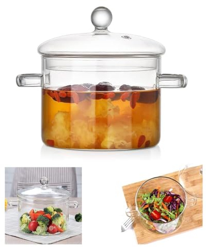 1.6L/57Fl Oz Glass Saucepan with Cover, Stovetop Cooking Pot with Lid and Handle Simmer Pot Clear Soup Pot with Lid, Soup, Milk, Baby Food