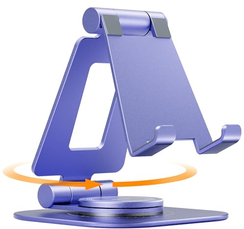 Nulaxy Rotatable Cell Phone Stand, Fully Adjustable Foldable Desktop Phone Holder Cradle Dock, Compatible with All 4-8'' Phones, Desk Accessories, Purple