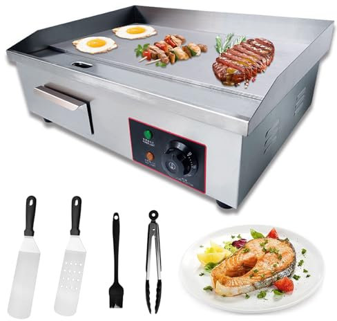RUYICZB Plancha Eléctrica Profesional para Barbacoa, Parrilla De Placa De Cocción De Acero Inoxidable De Hierro Fundido Duradero, Parrilla Eléctrica, Plancha Multifunción para Restaurante 3000W