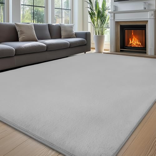 Sour Lemon Rugs Living Room - Grey Area Rugs for Bedroom Faux Rabbit Fur Large Rug,Anti Slip Rug Large Floor Carpet Short Pile Area Rug for Living Room, Bedroom,Kids Room 200X300CM